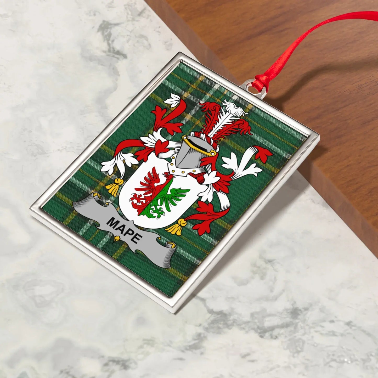 Mape Family Crest Ornament with Plaid Background product