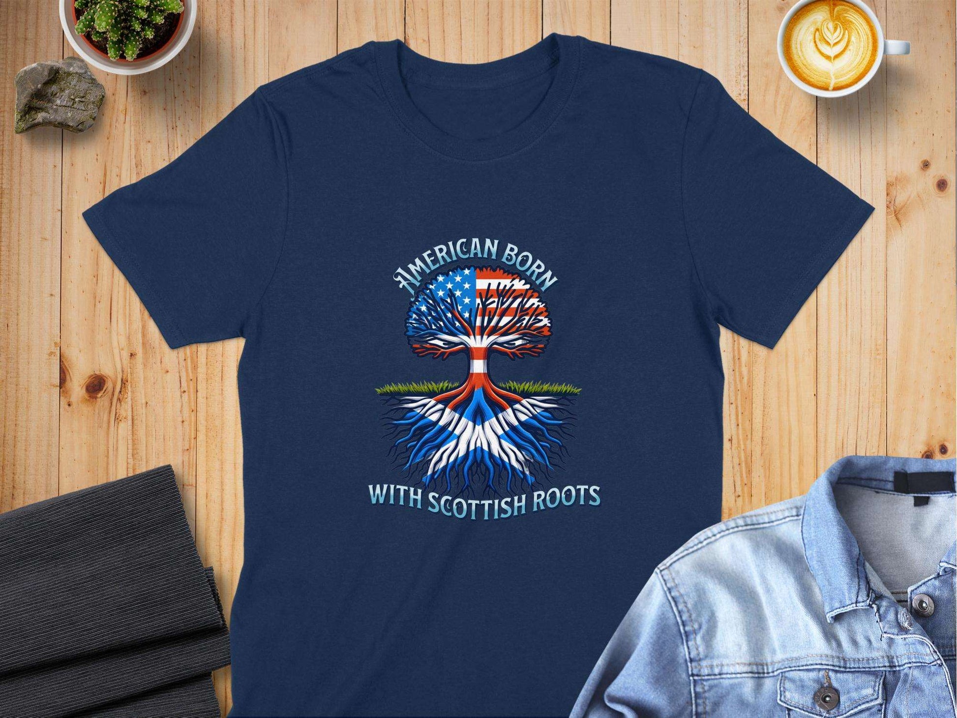 American Born With Scottish Roots Tree Graphic T-Shirt - Living Stone Gifts