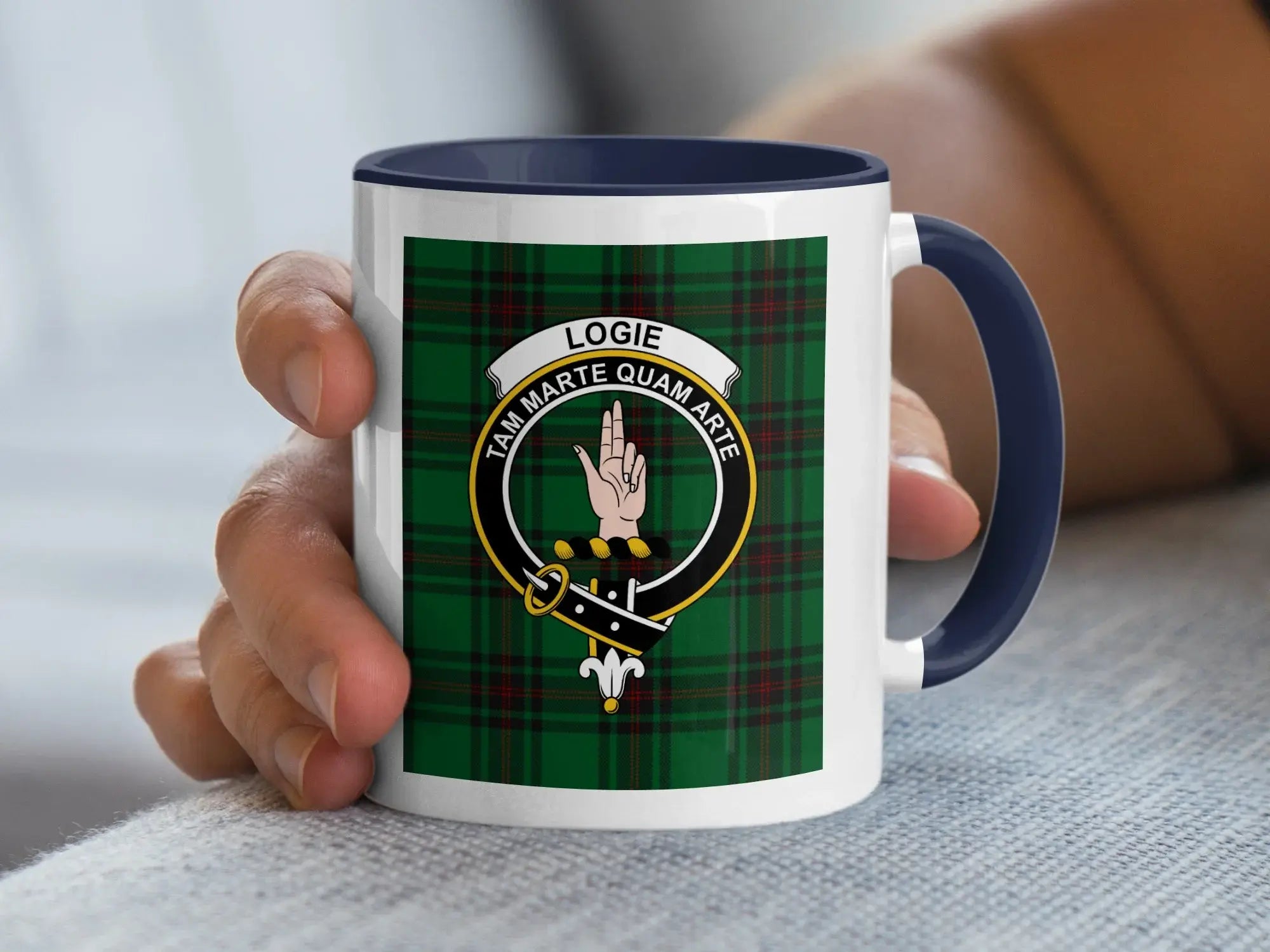 Logie Clan Crest Tartan Design Coffee Mug