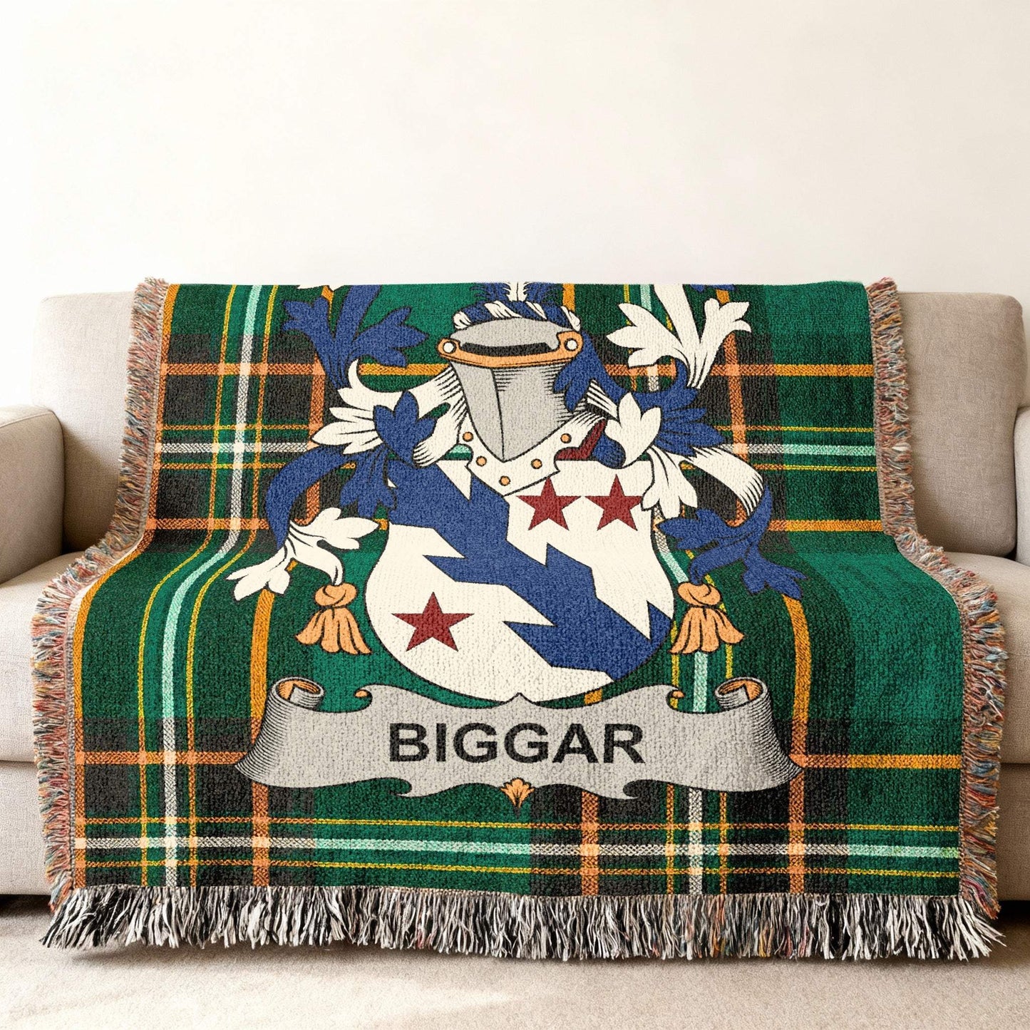 Biggar Family Crest Green Plaid Throw Blanket product type
