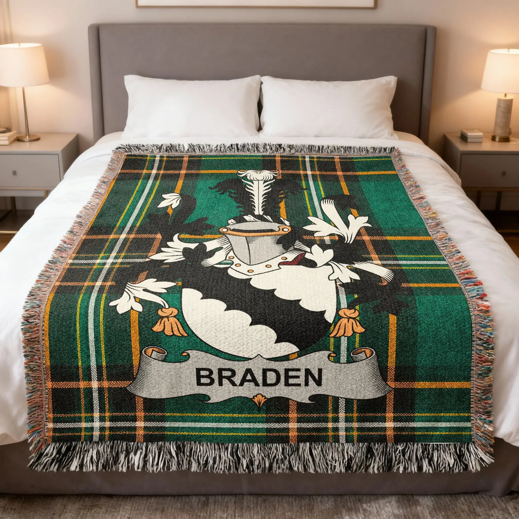 Braden Crest Plaid Fringed Throw Blanket product type