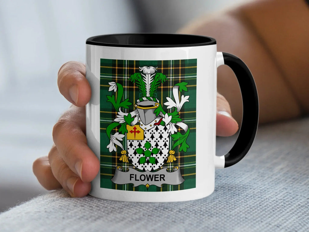 Flower Irish family crest black accent mug