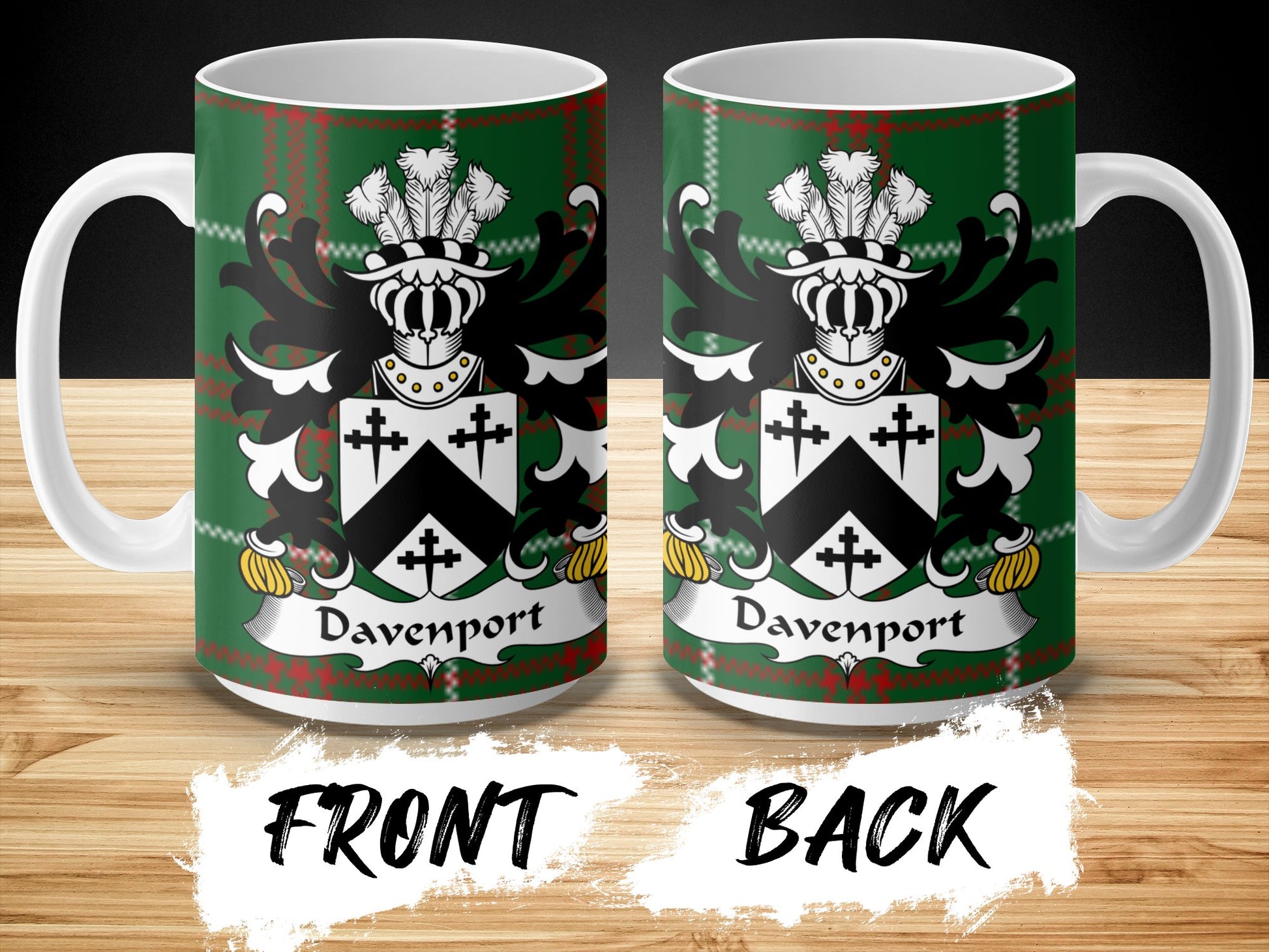 Davenport Welsh Surname Coat of Arms Tartan Mug - Living Stone Gifts