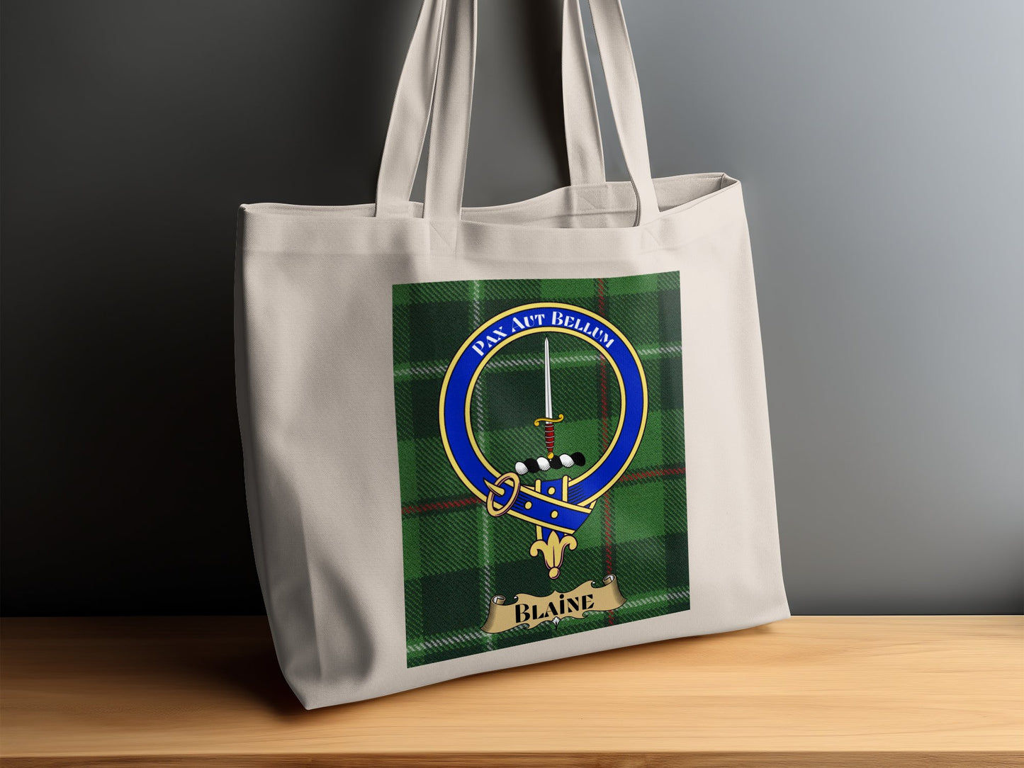 Blaine Clan Crest Scottish Tartan Background Tote Bag - Living Stone Gifts