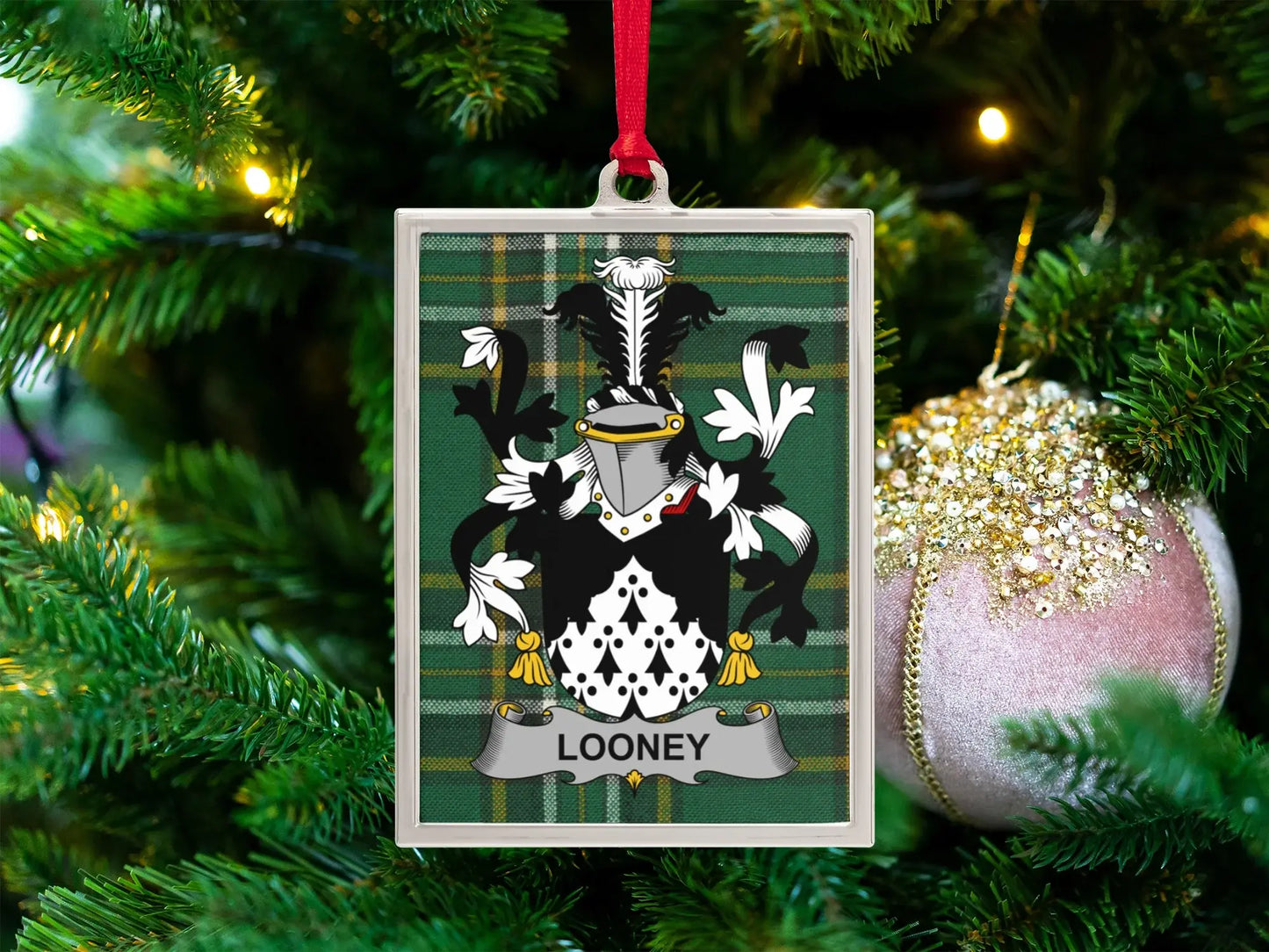 Personalized Looney Family Crest Christmas Ornament product type