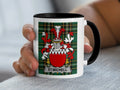 White mug with black rim displaying a family crest and "ST. MICHELL" text.