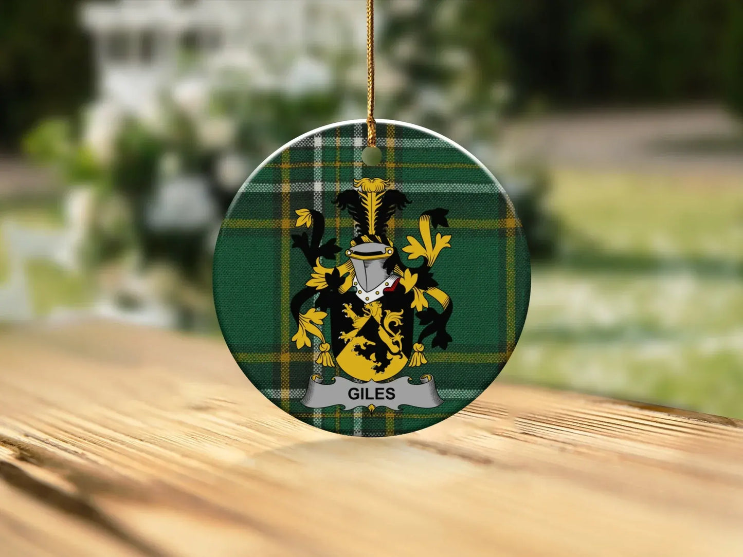 Custom Family Crest Plaid Pattern Holiday Ornament product type