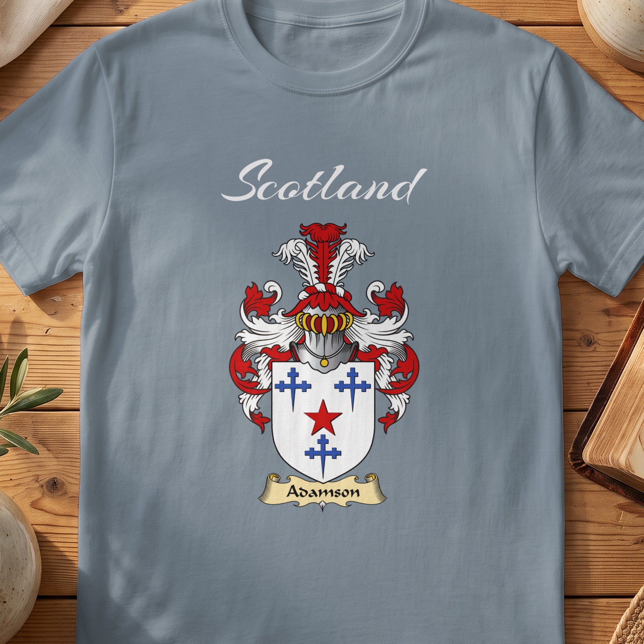 Adamson Scottish family shield T-shirt in Stone Blue