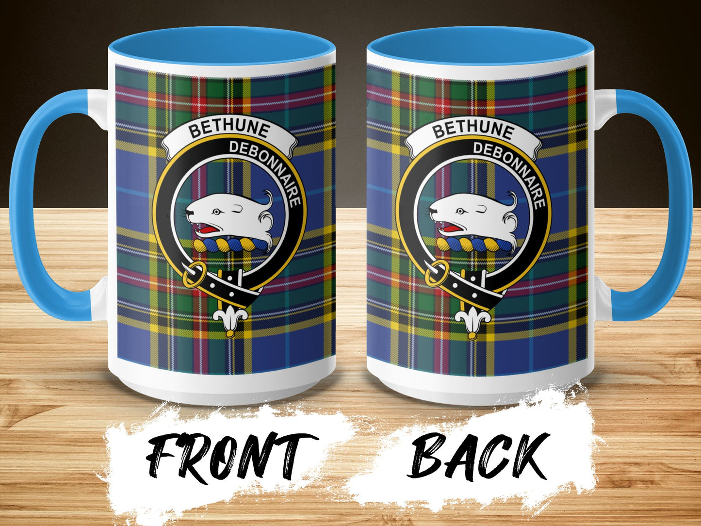 Bethune Debonnaire Emblem and Tartan Pattern Mug - Living Stone Gifts