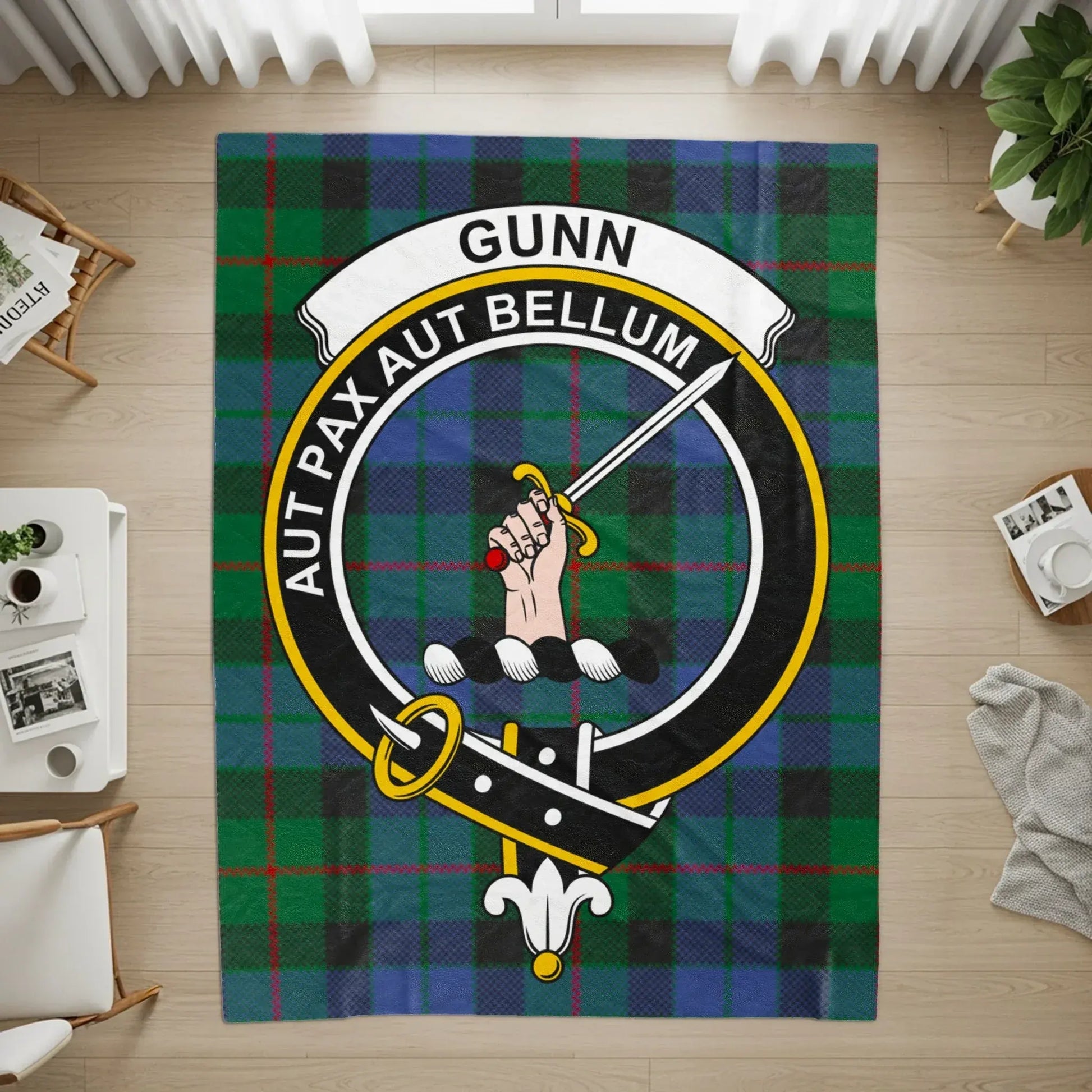 Gunn Clan Crest and Tartan Design Area Rug product type