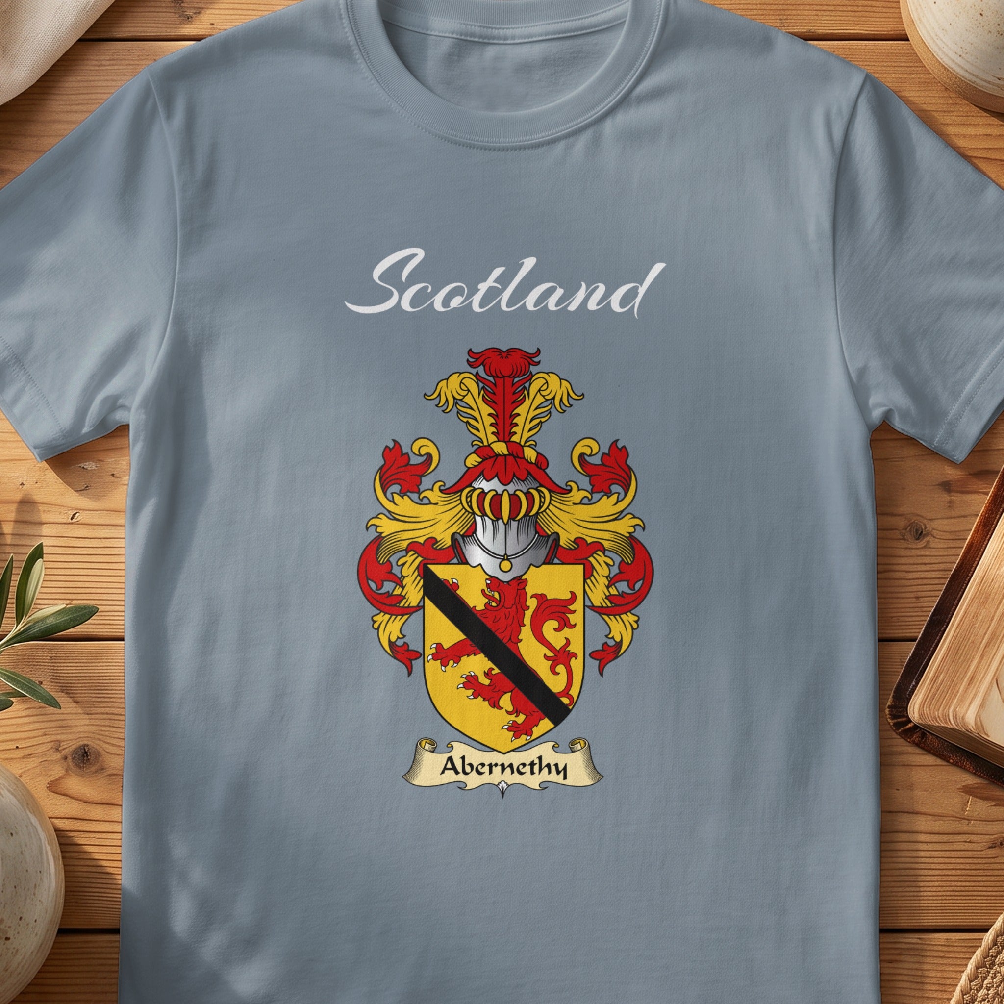 Abernethy Scottish family shield T-shirt in Stone Blue