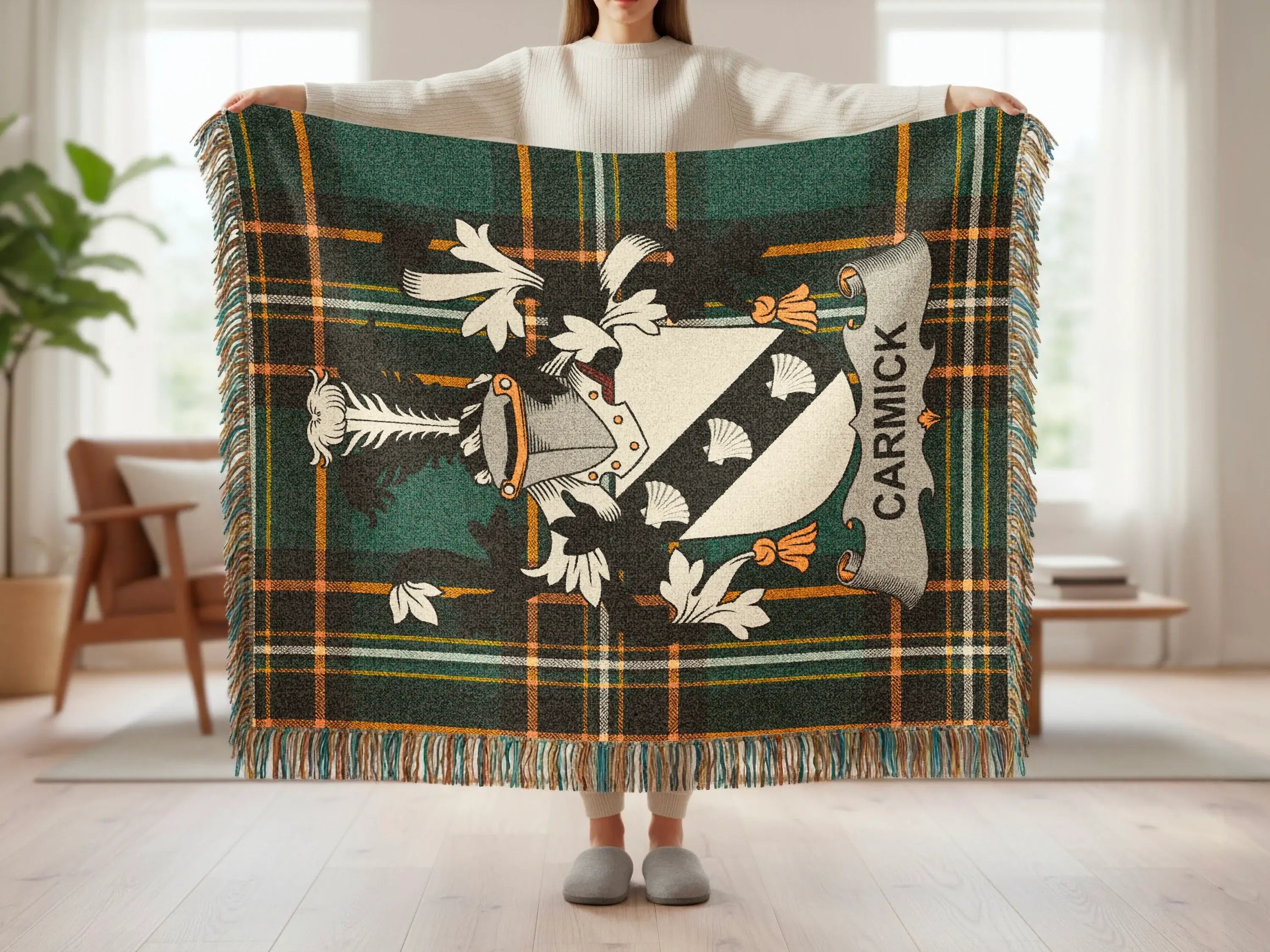 Carmick Crest Tartan Plaid Pattern Fringe Blanket product type