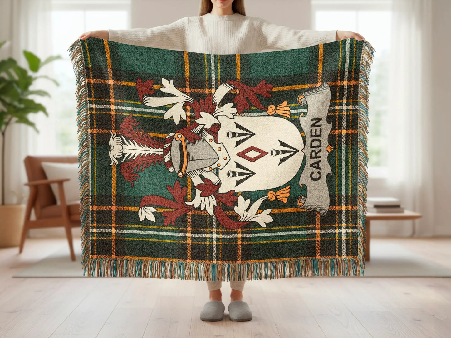 Carden Crest Plaid Green Black Tartan Throw Blanket product type