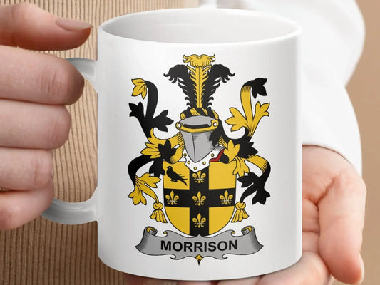 Morrison Family Crest Coat of Arms Emblem Mug - Celtic Ancestry Gifts
