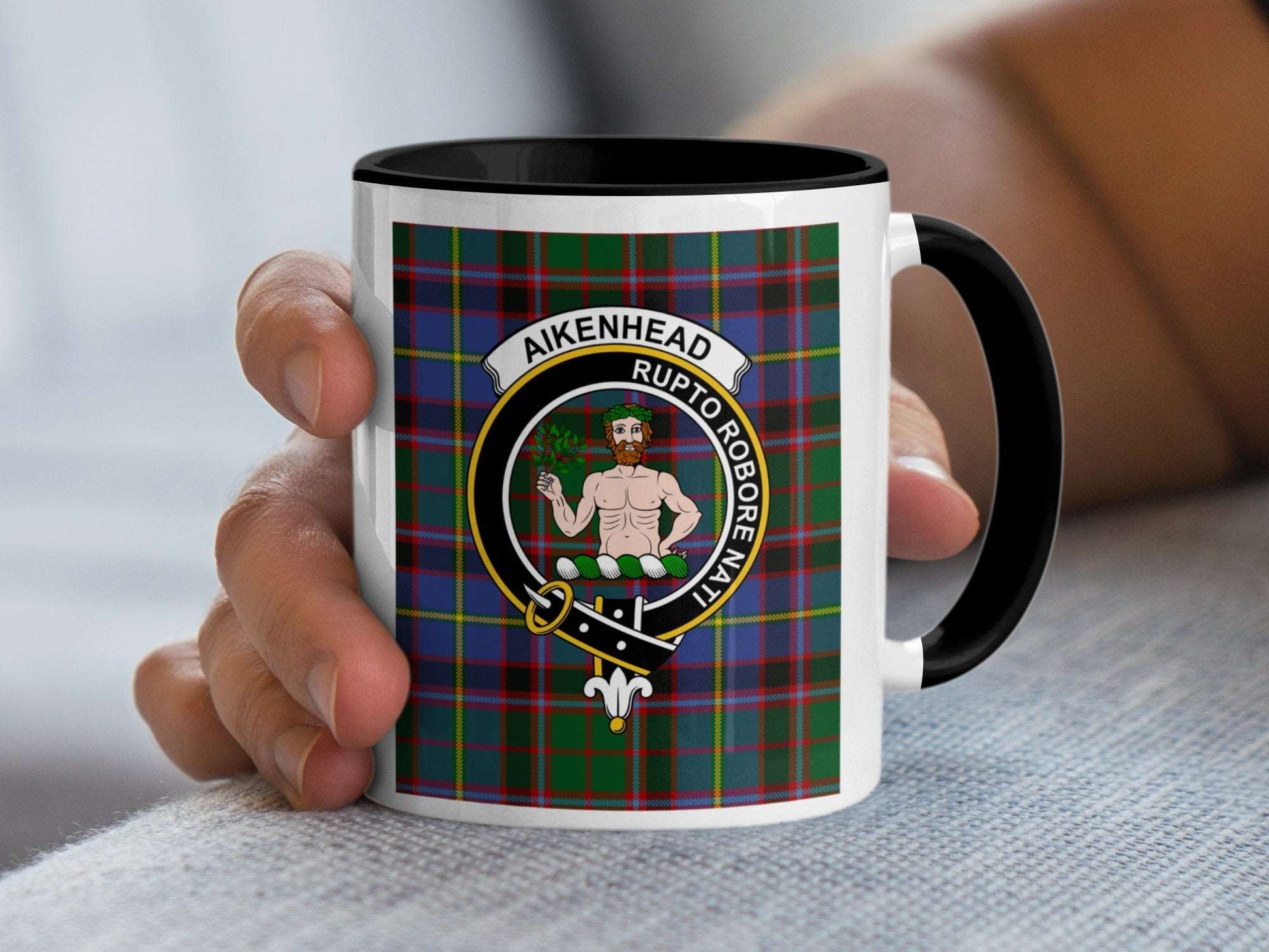 Aikenhead Clan Crest Tartan Pattern Coffee Mug - Living Stone Gifts