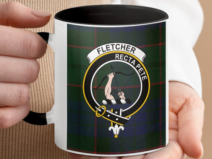 Clan Fletcher Scottish Tartan Crest Coffee Mug - Living Stone Gifts