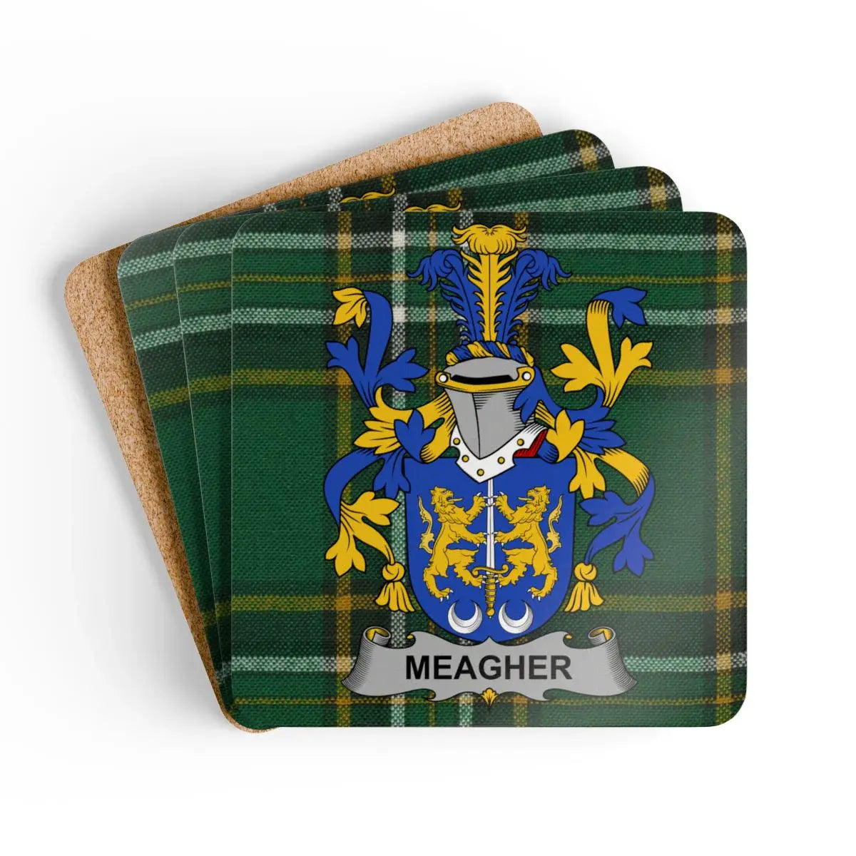 Family Crest Coasters with Meagher Plaid Design product type