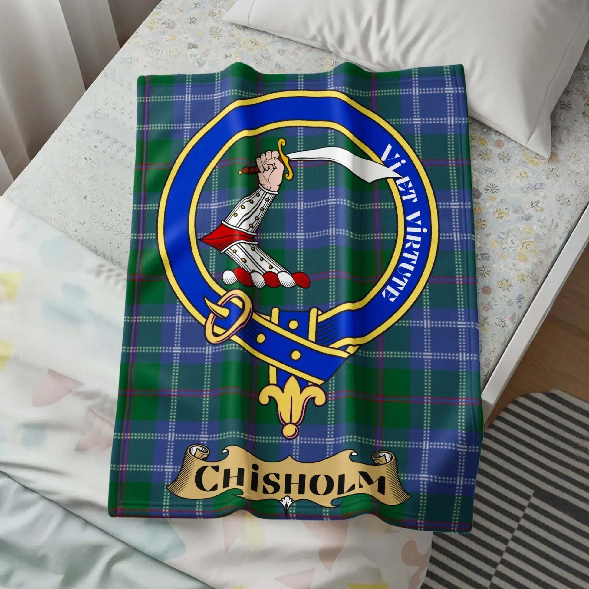Chisholm Clan Crest Plaid Pattern Bedding Throw product