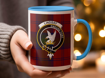 Lindsay Scottish Clan Red Tartan Crest Plaid Mug - Living Stone Gifts