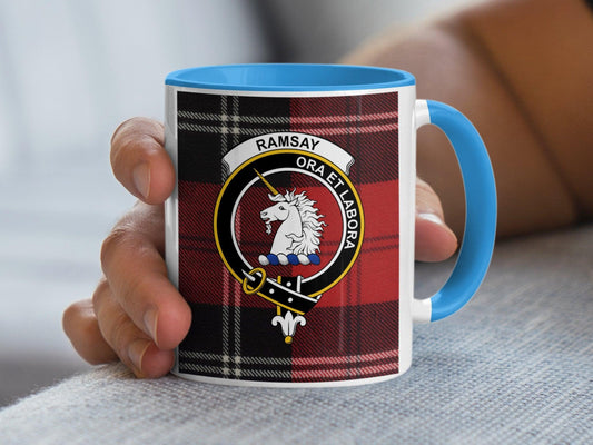 Scottish Clan Ramsay Crest Tartan Ora et Labora Mug - Living Stone Gifts