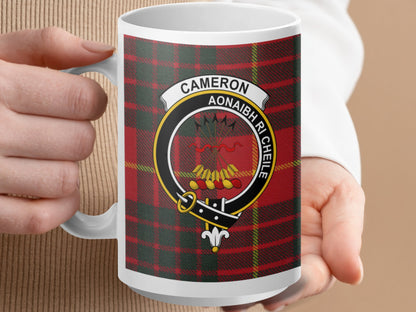 Clan Cameron Scottish Tartan Crest with Motto Mug - Living Stone Gifts