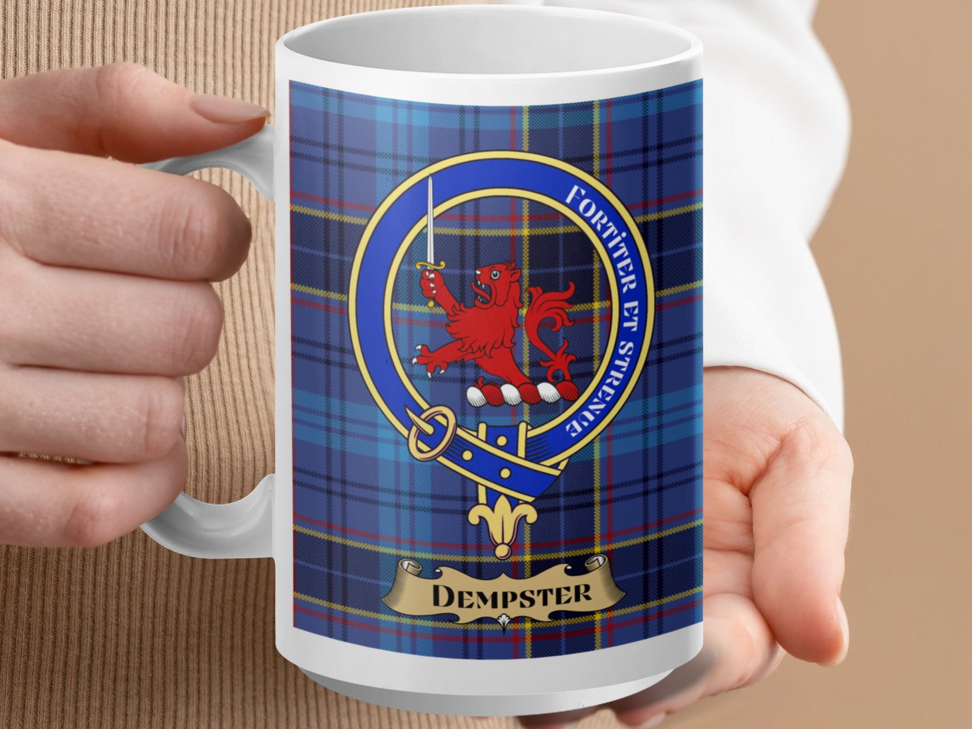 Dempster Scottish Clan Tartan Crest Mug - Living Stone Gifts