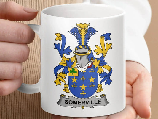 Somerville Family Crest Stars and Shield Mug - Celtic Ancestry Gifts