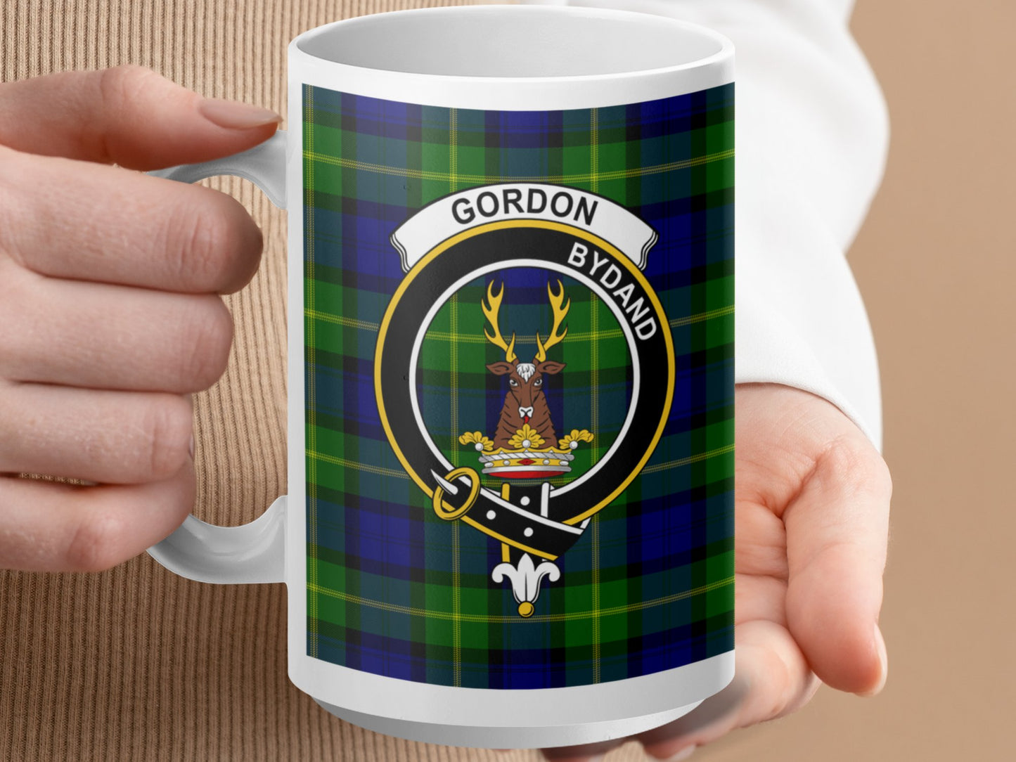 Clan Gordon Scottish Tartan Crest Pattern Mug - Living Stone Gifts