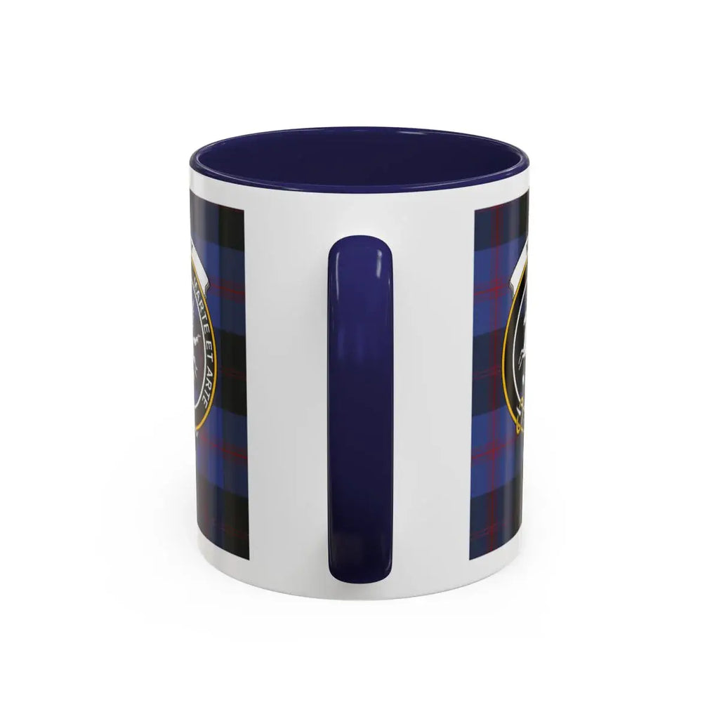 Blue Plaid Design Mug with Badge Emblem