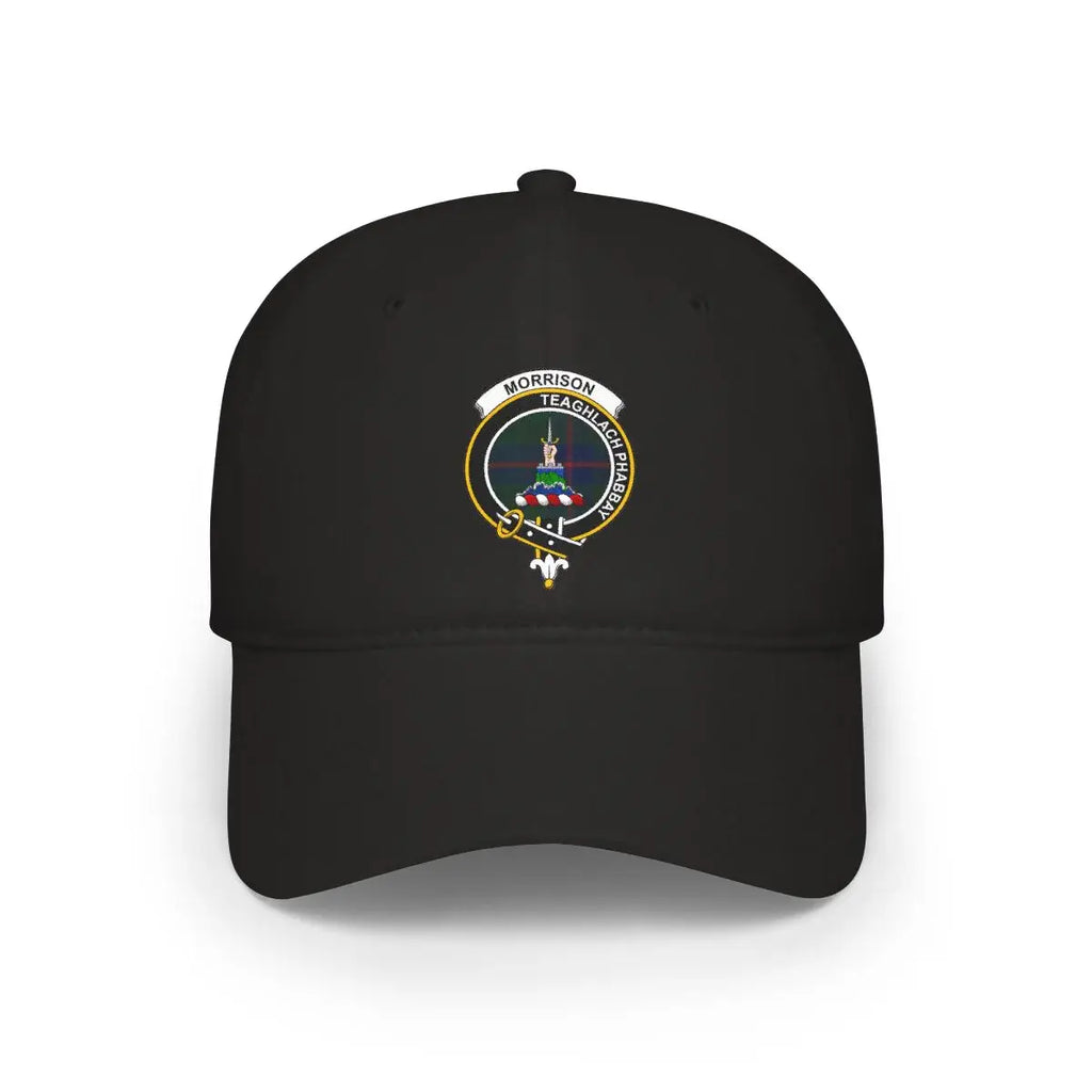Morrison Teaghlach Phabbay clan crest emblem cap — printed cotton baseball cap in black