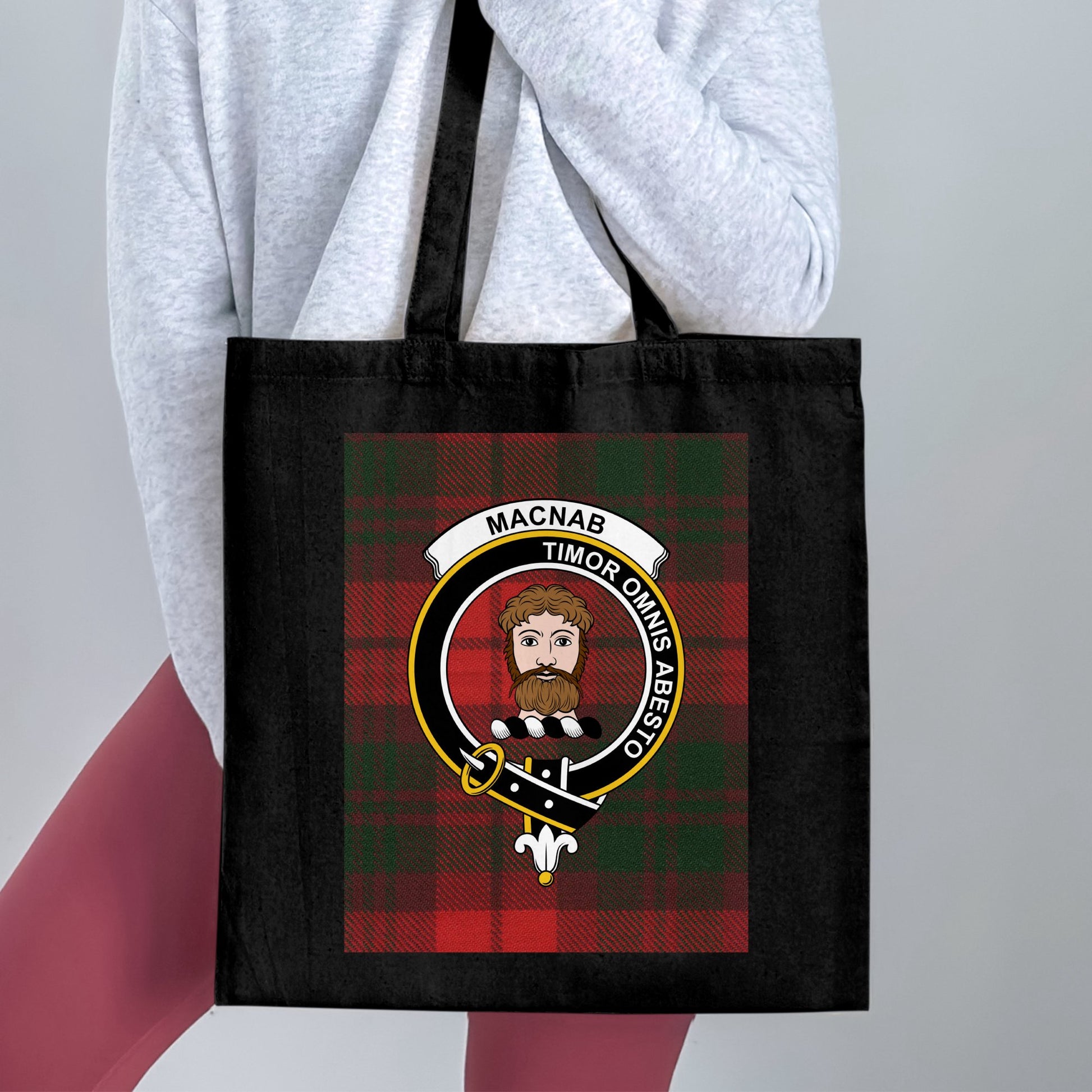 Macnab Clan Crest With Tartan Background Tote Bag - Living Stone Gifts