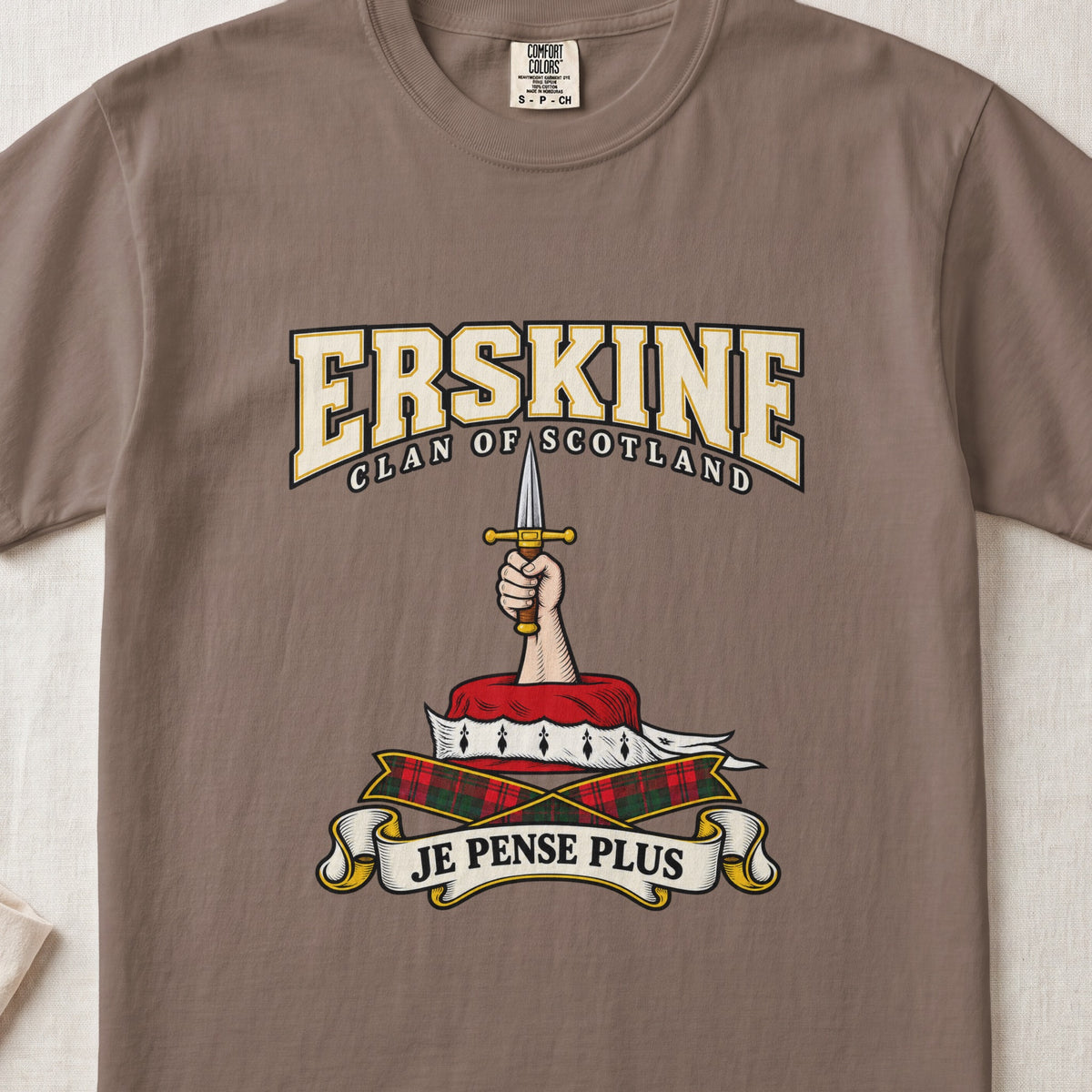 Erskine Scottish clan graphic T-shirt in Espresso, front view