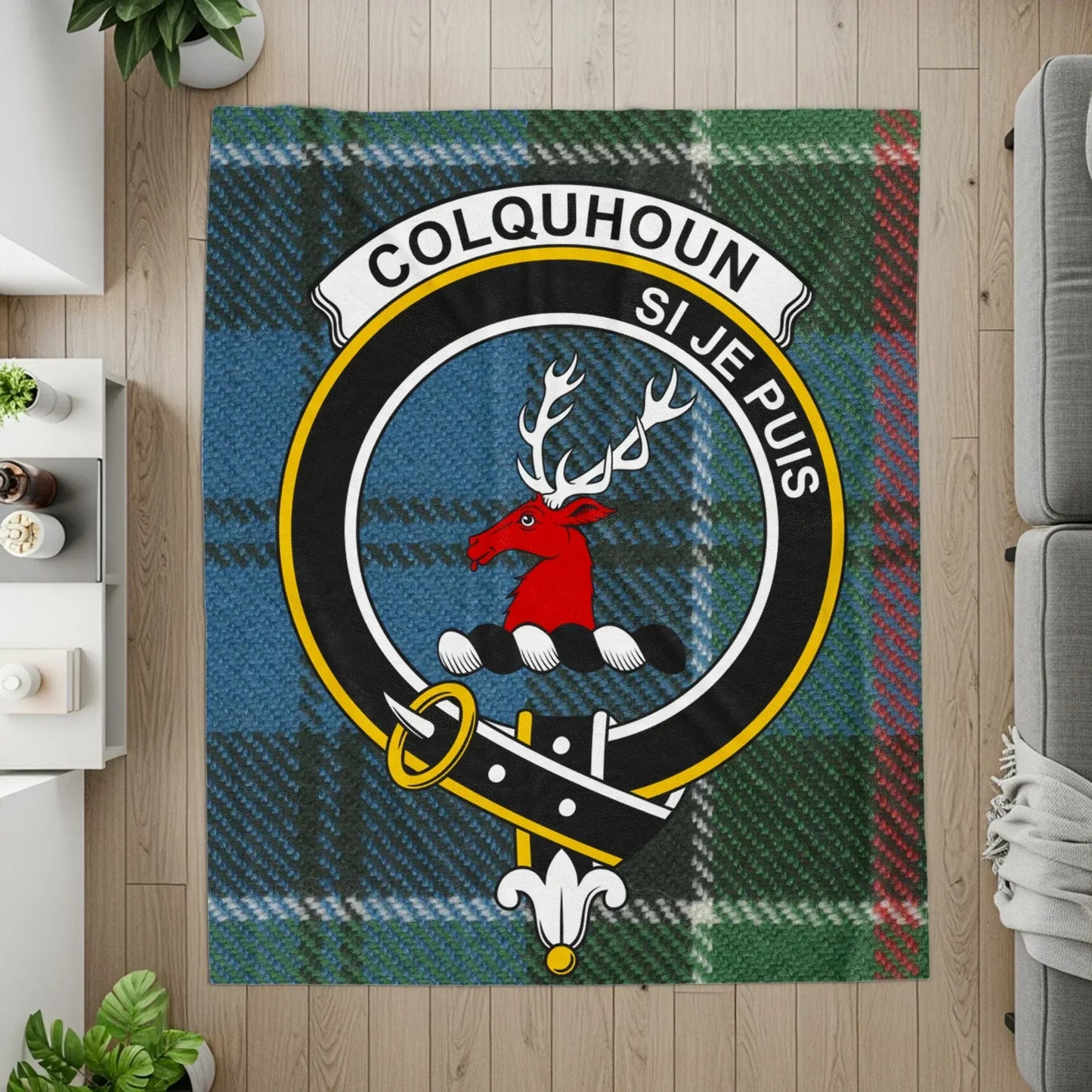 Colquhoun Tartan Blanket with Crest Design product type