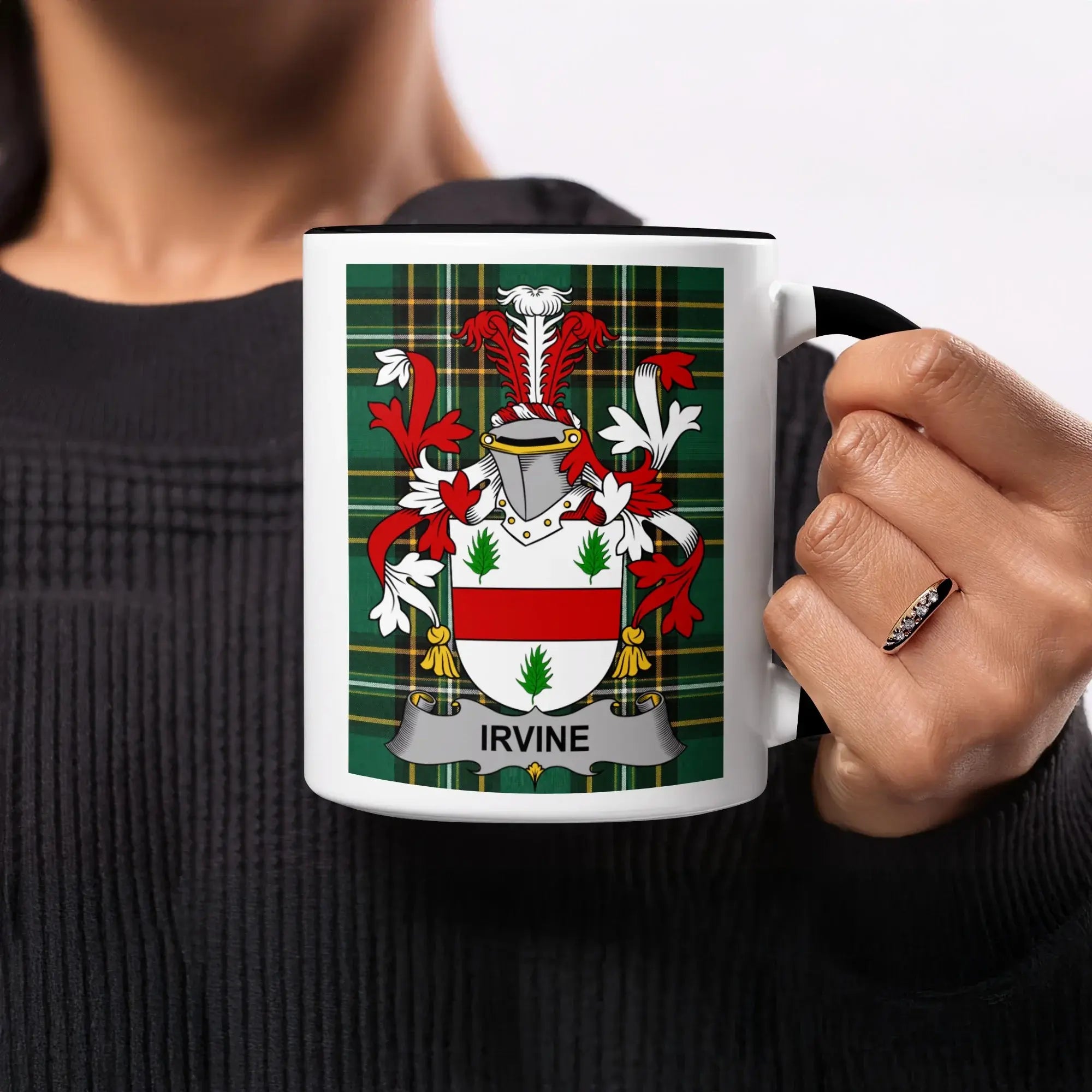 Irvine Irish heritage mug with black handle and interior