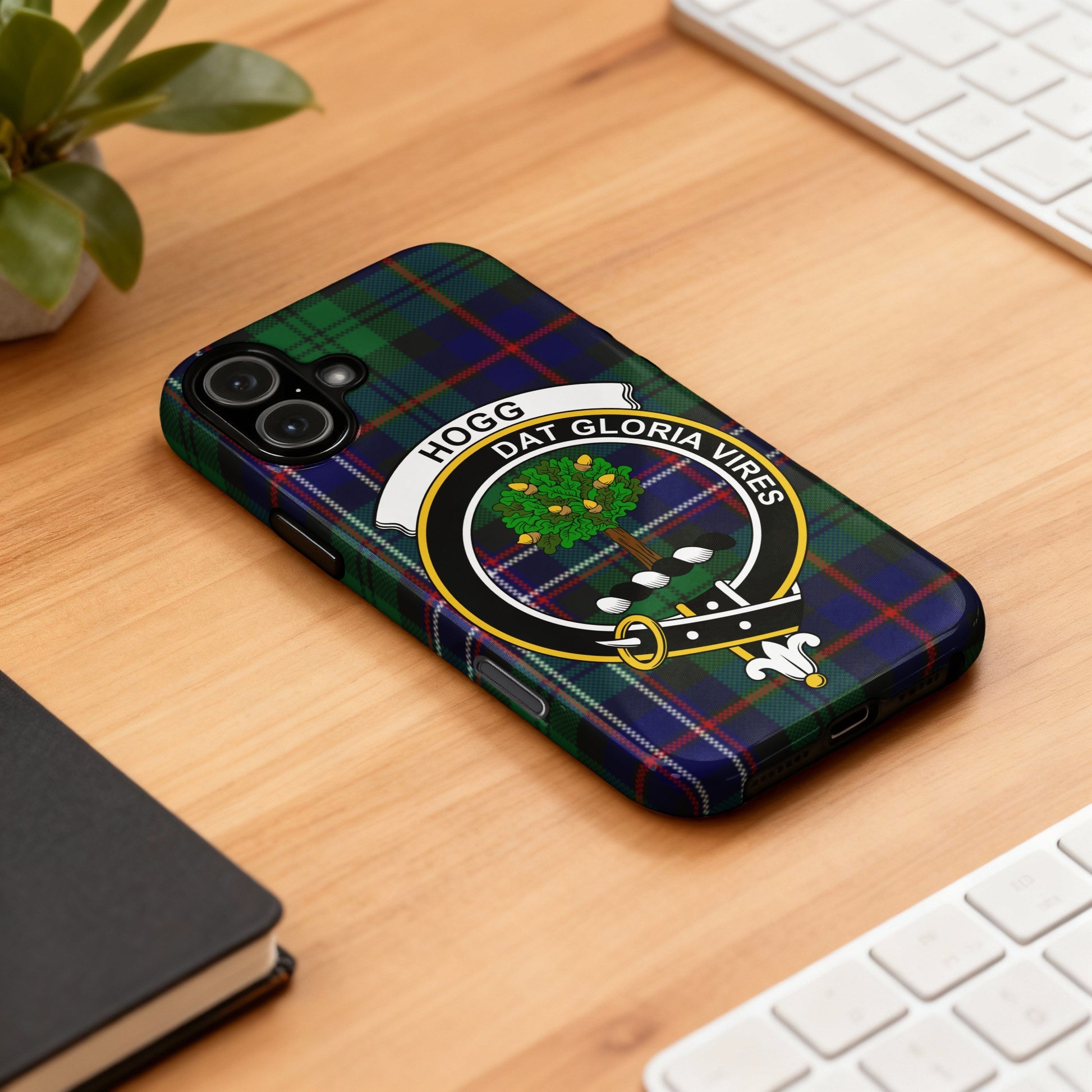 HOGG Dat Gloria Vires Crest Phone Case with Tartan Design