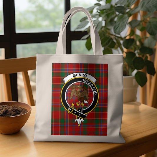 Munro Dread God Scottish Clan Crest Tartan Tote Bag - Living Stone Gifts