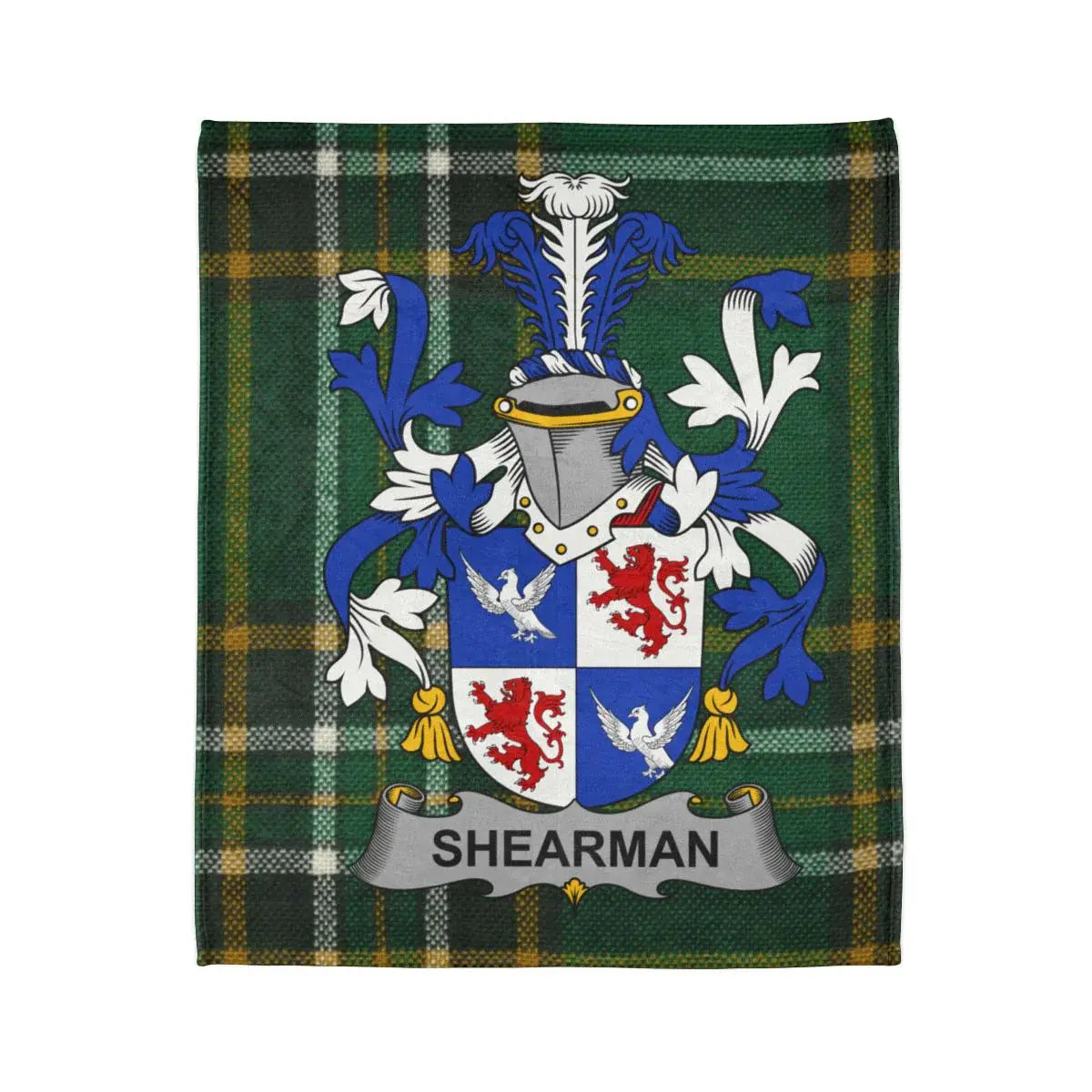 Shearman Family Crest Green and Blue Tartan Blanket product type