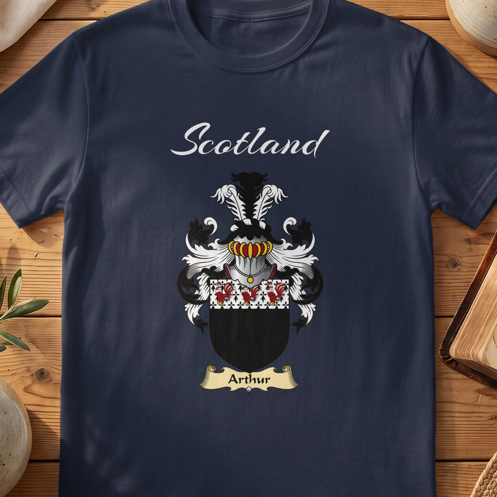 Arthur Scottish family shield T-shirt in Navy