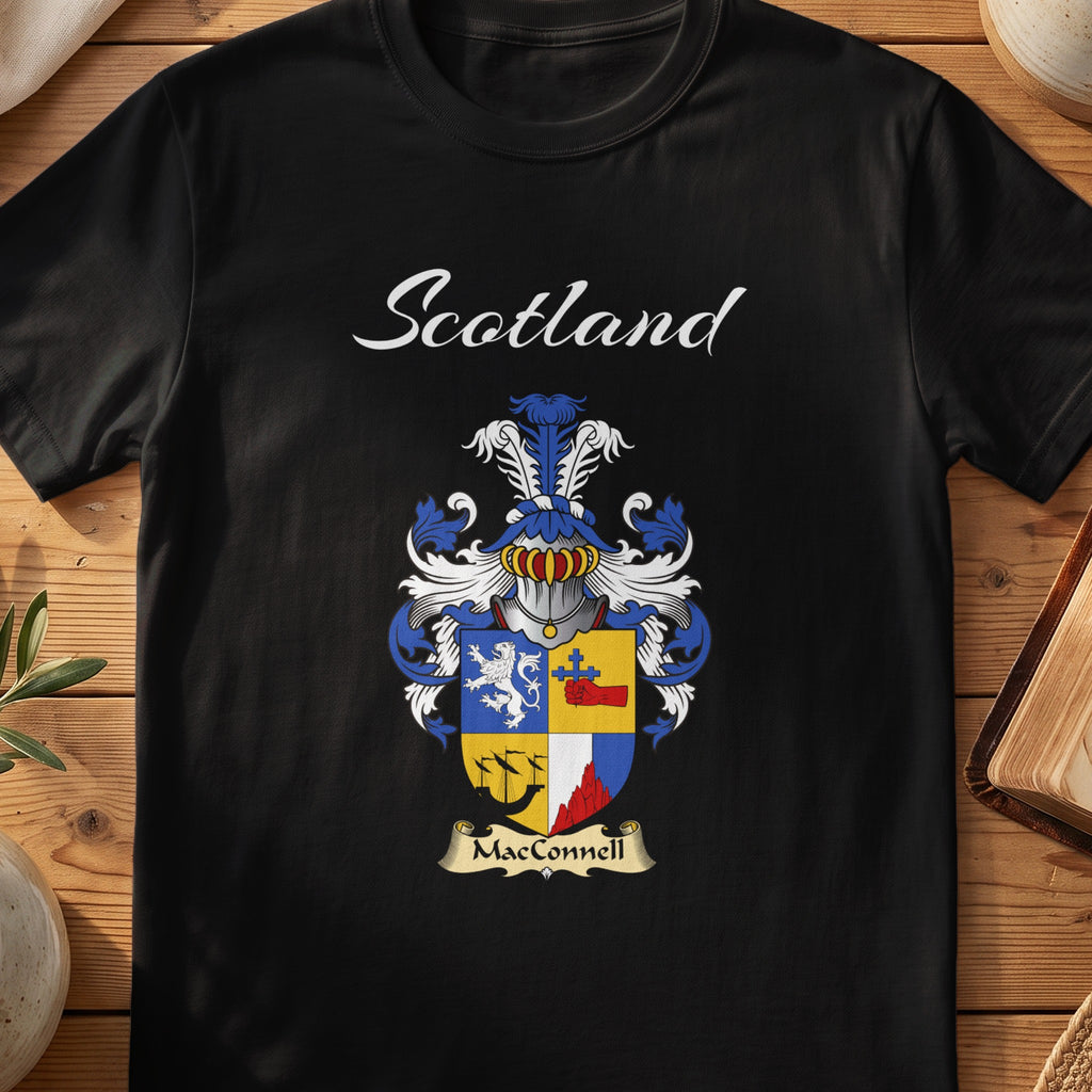 MacConnell Scottish family shield T-shirt in Black