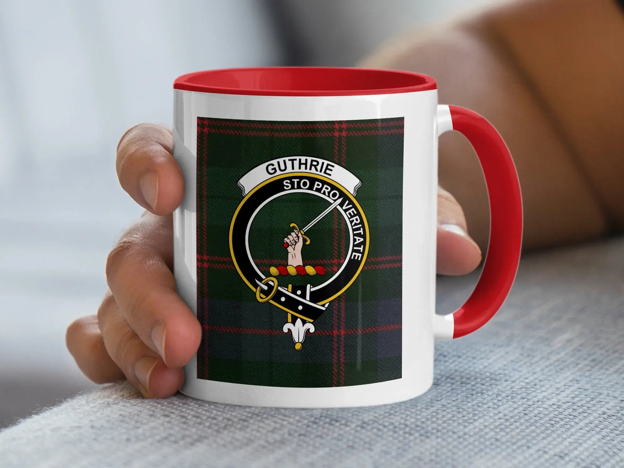 Guthrie Sto Pro Veritate clan badge mug — both sides printed