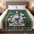 Aungier Irish family crest woven blanket with Irish tartan design and fringed edges