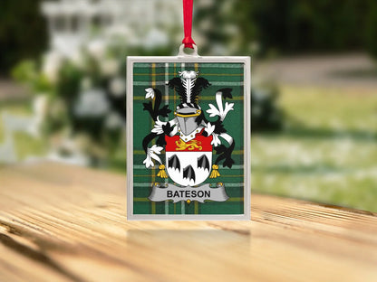 Bateson Family Crest Custom Engraved Glass Ornament product