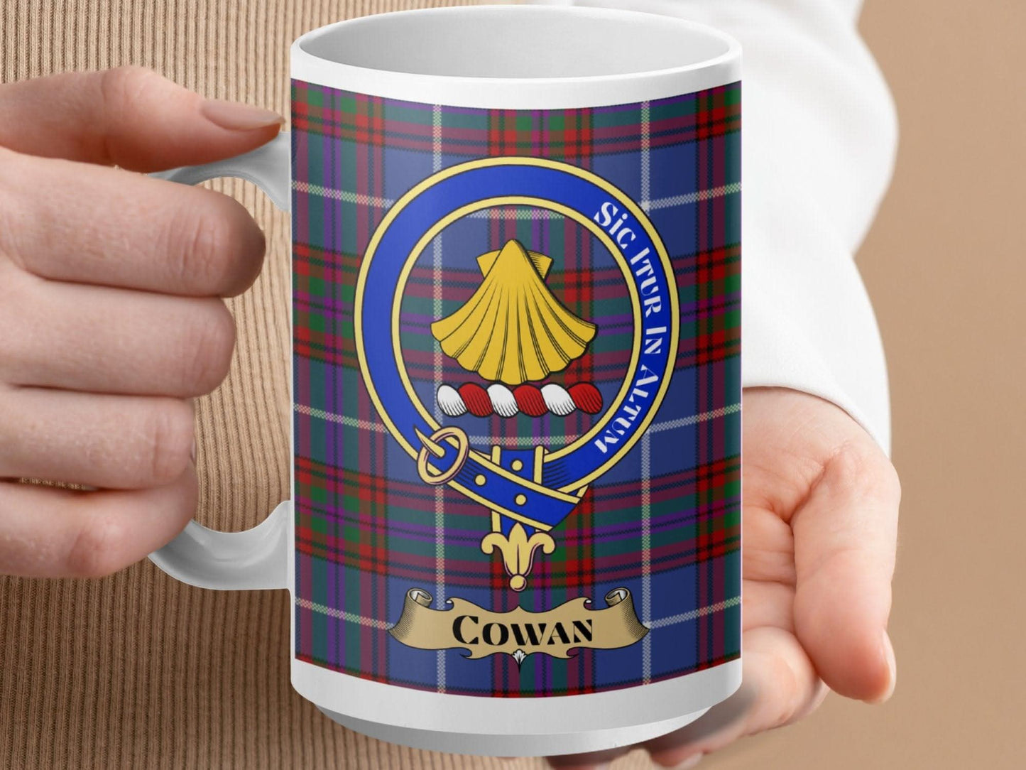 Scottish Clan Cowan Mug with Tartan Crest product type
