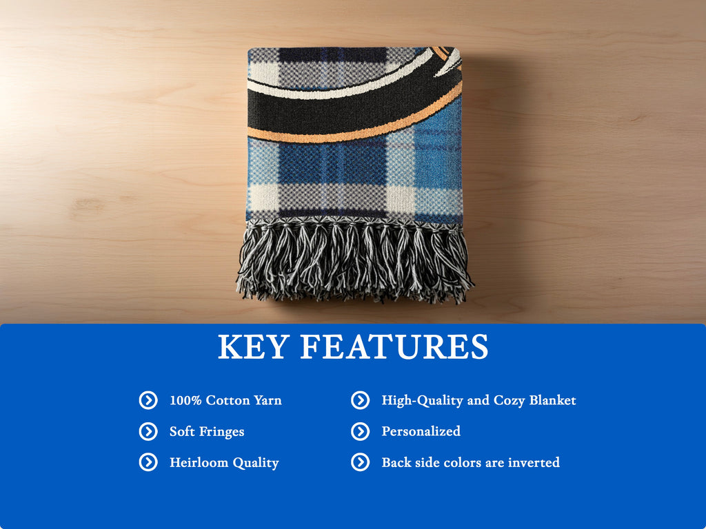 Whitefoord blanket features: 100% cotton yarn, soft fringes, heirloom quality and inverted reverse colours