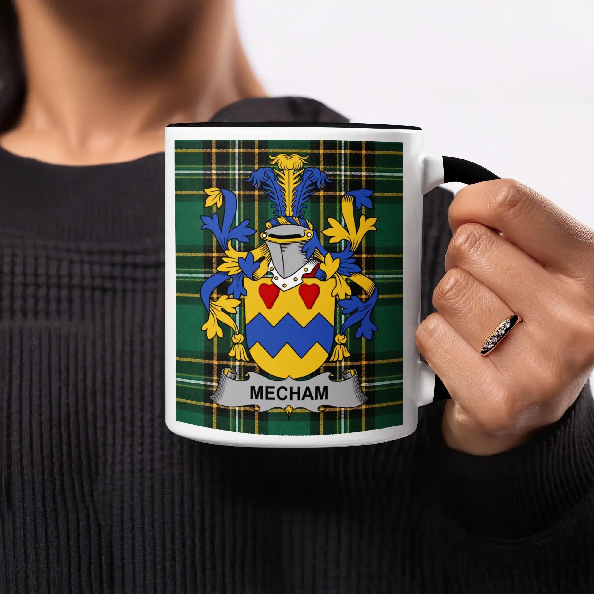 Mecham Irish heritage mug with black handle and interior
