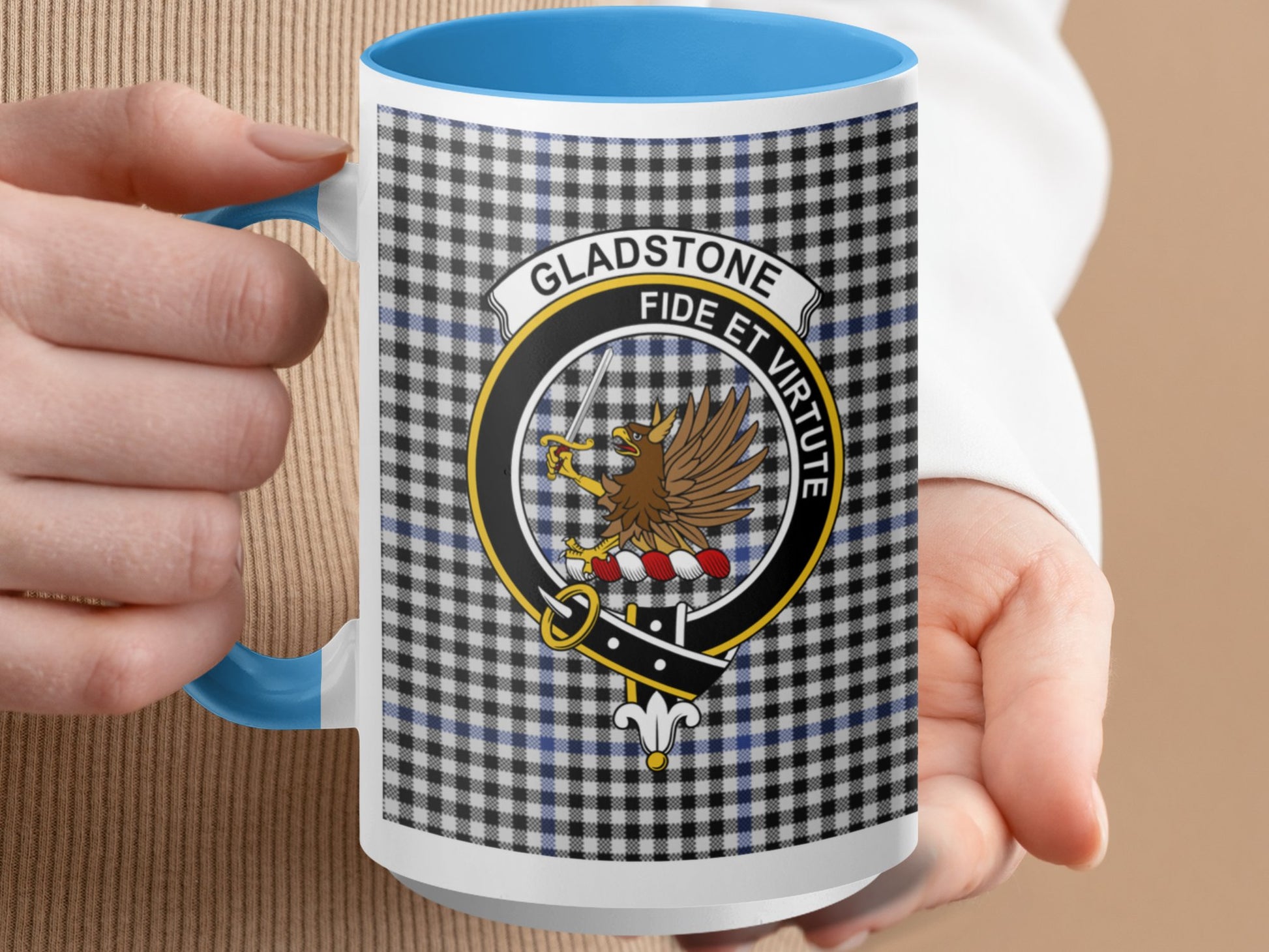 Clan Gladstone Scottish Tartan Crest Design Mug - Living Stone Gifts