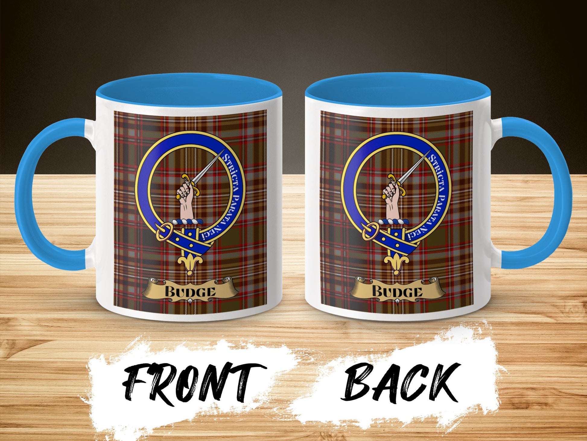 Budge Family Crest Design Tartan Pattern Mug - Living Stone Gifts