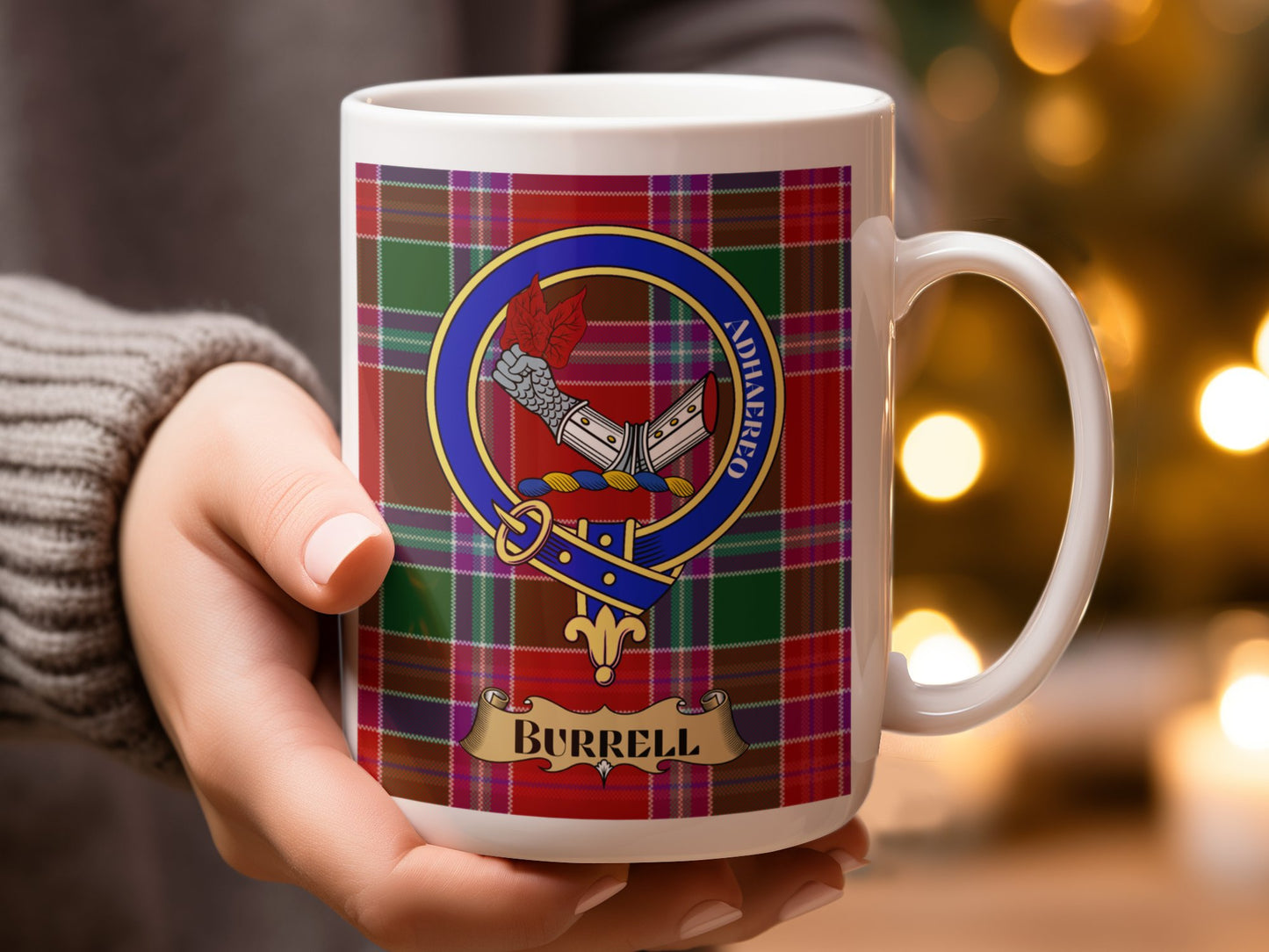 Burrell Tartan Pattern Family Crest Design Mug - Living Stone Gifts