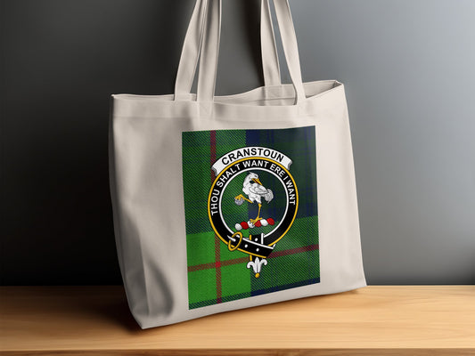 Cranstoun Clan Scottish Tartan Crest Tote Bag - Living Stone Gifts