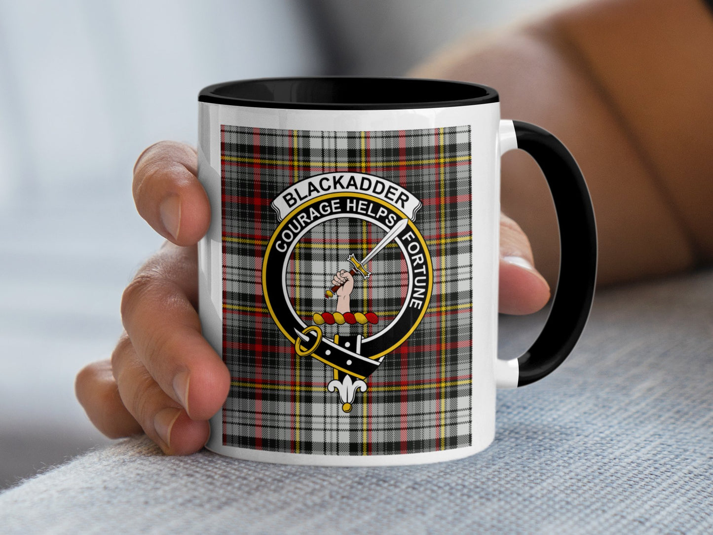 Blackadder Courage Helps Fortune Plaid Pattern Mug - Living Stone Gifts